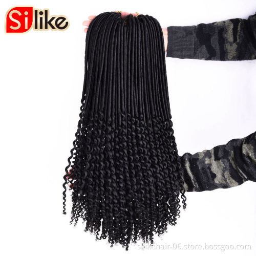 20inch Goddess Locs Crochet Braids Black Wavy Faux Locs Crochet Hair Curly Ends Dreadlocks Synthetic Braiding Hair Extensions